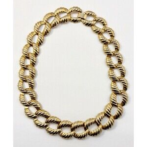 Vintage Gold Tone Chunky Rope Link Collar Necklace Bold Statement Chain 90s